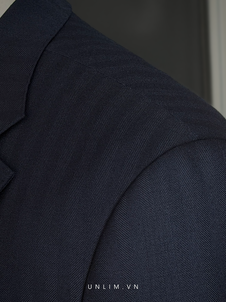 Suit Xanh Than Vân Kẻ Cổ K Hai Cúc - detail images